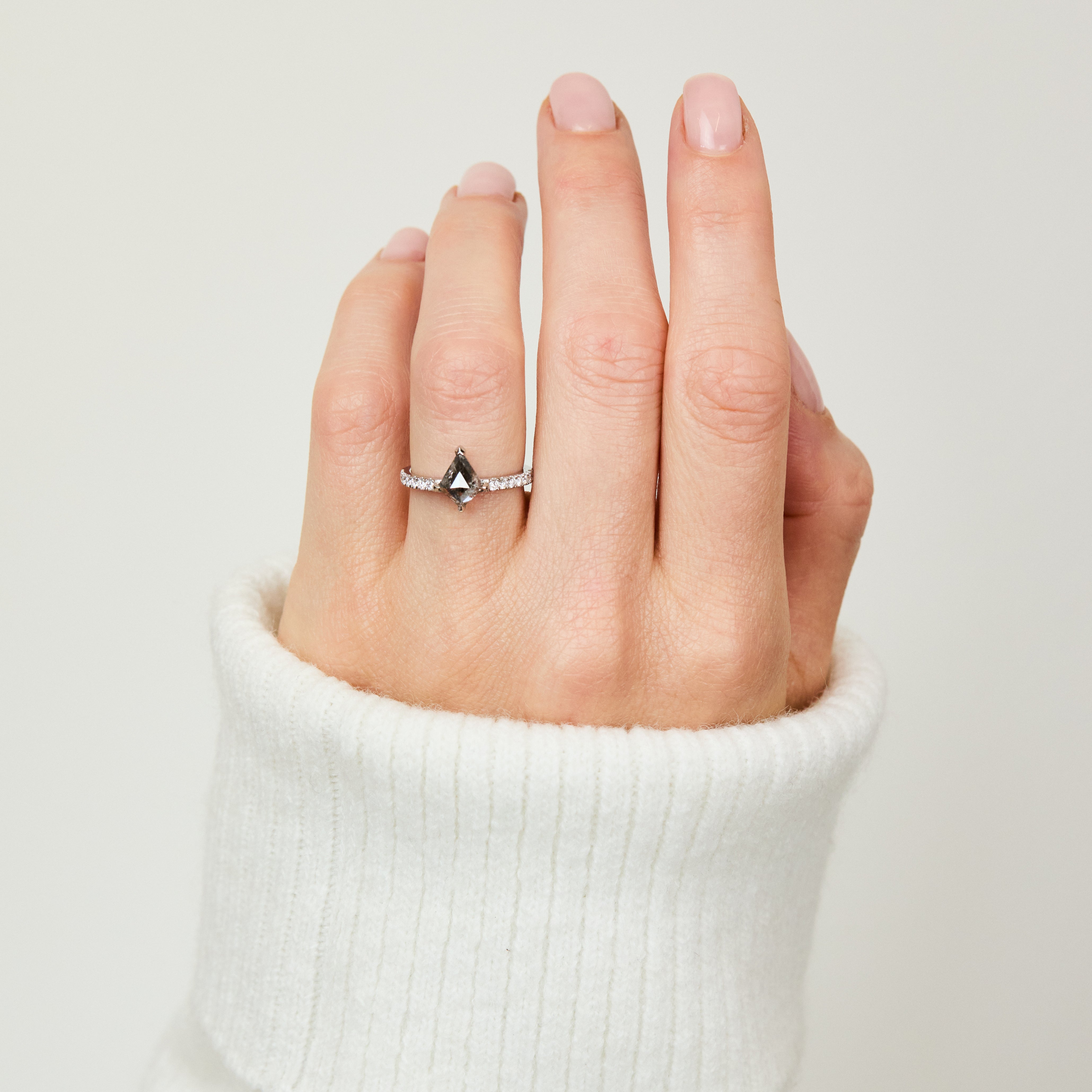 Kite Salt and Pepper Diamond Engagement Ring, Pavé Platinum Setting