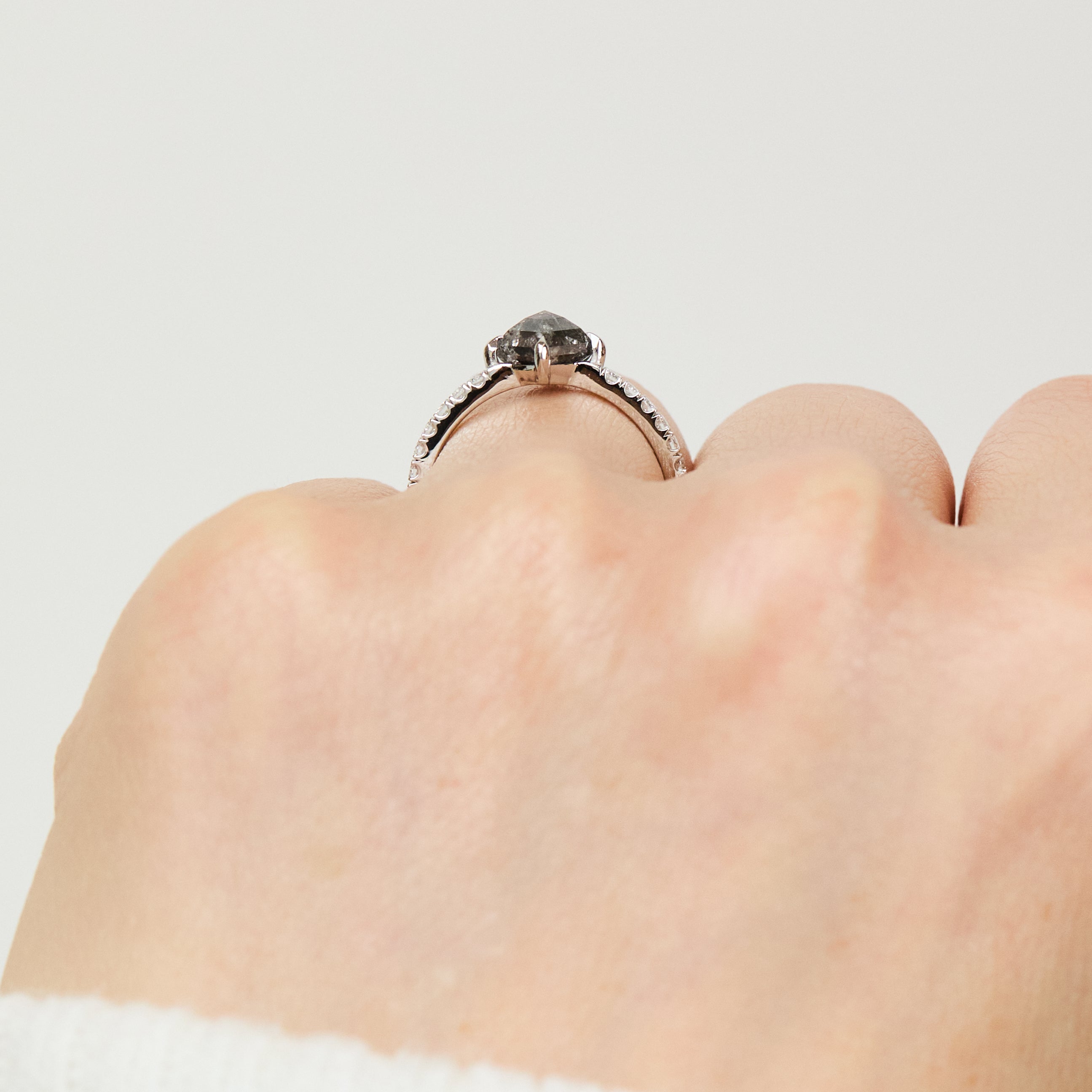 Kite Salt and Pepper Diamond Engagement Ring, Pavé Platinum Setting
