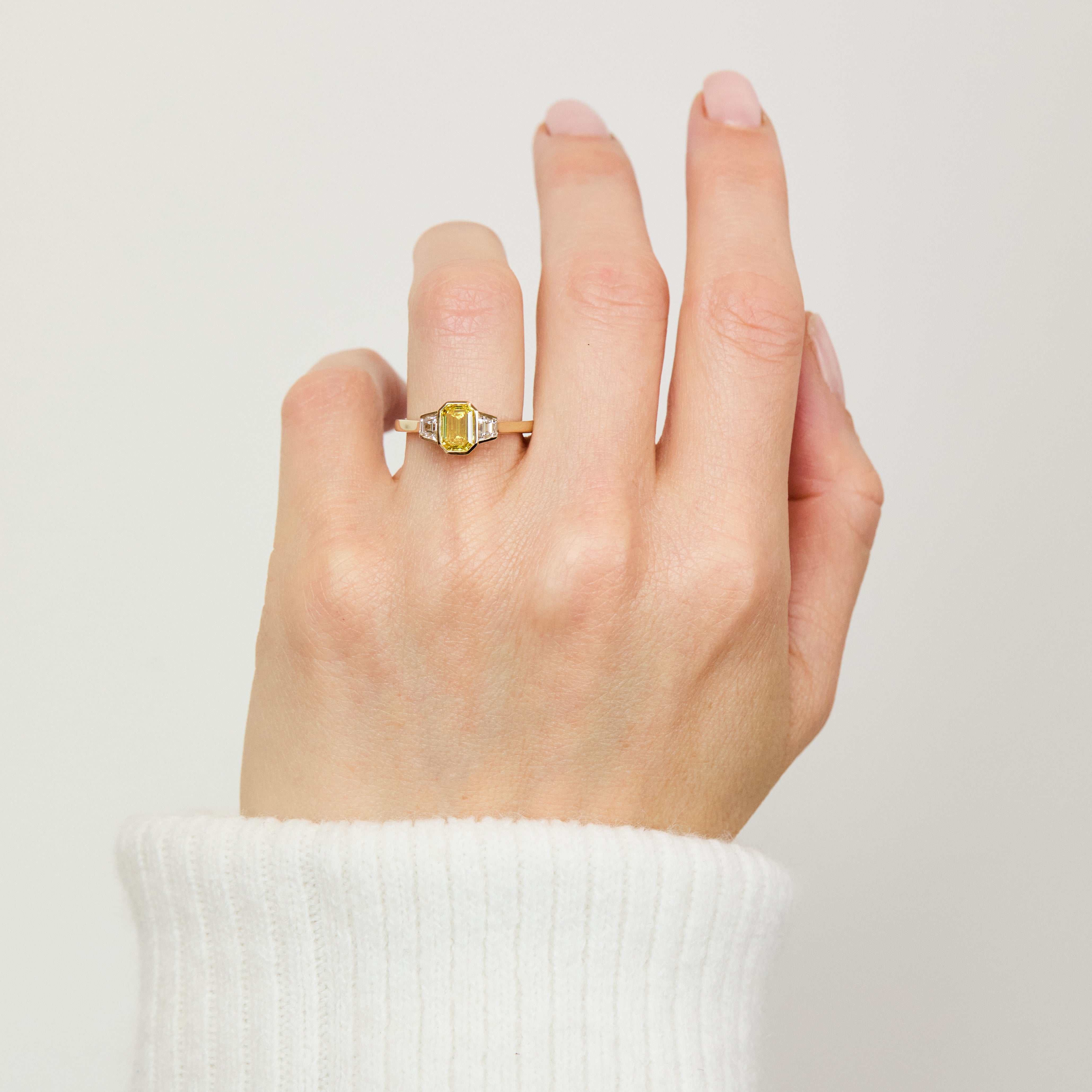 Emerald Cut Lab-Grown Yellow Diamond Engagement Ring, One Of A Kind