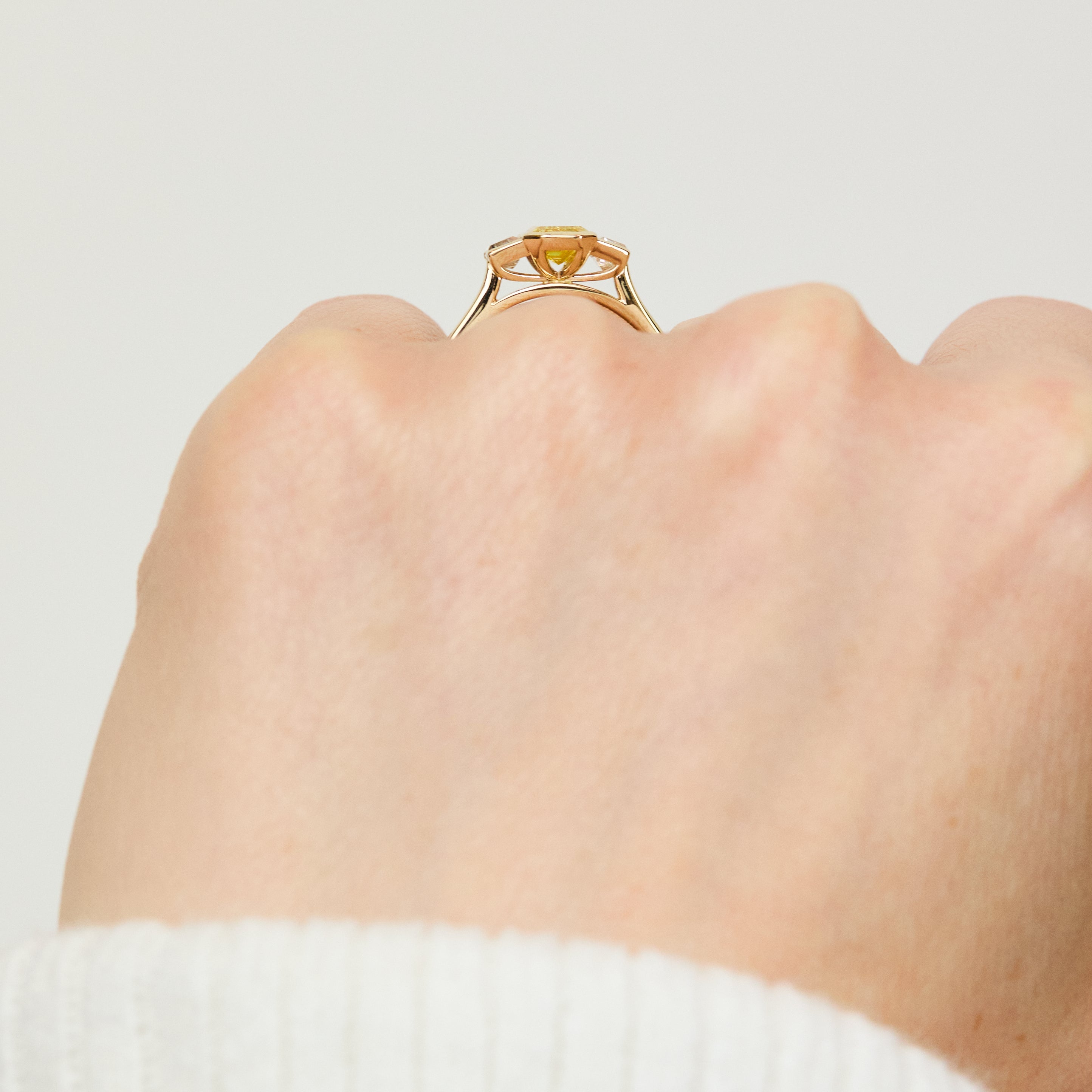 Emerald Cut Lab-Grown Yellow Diamond Engagement Ring, One Of A Kind