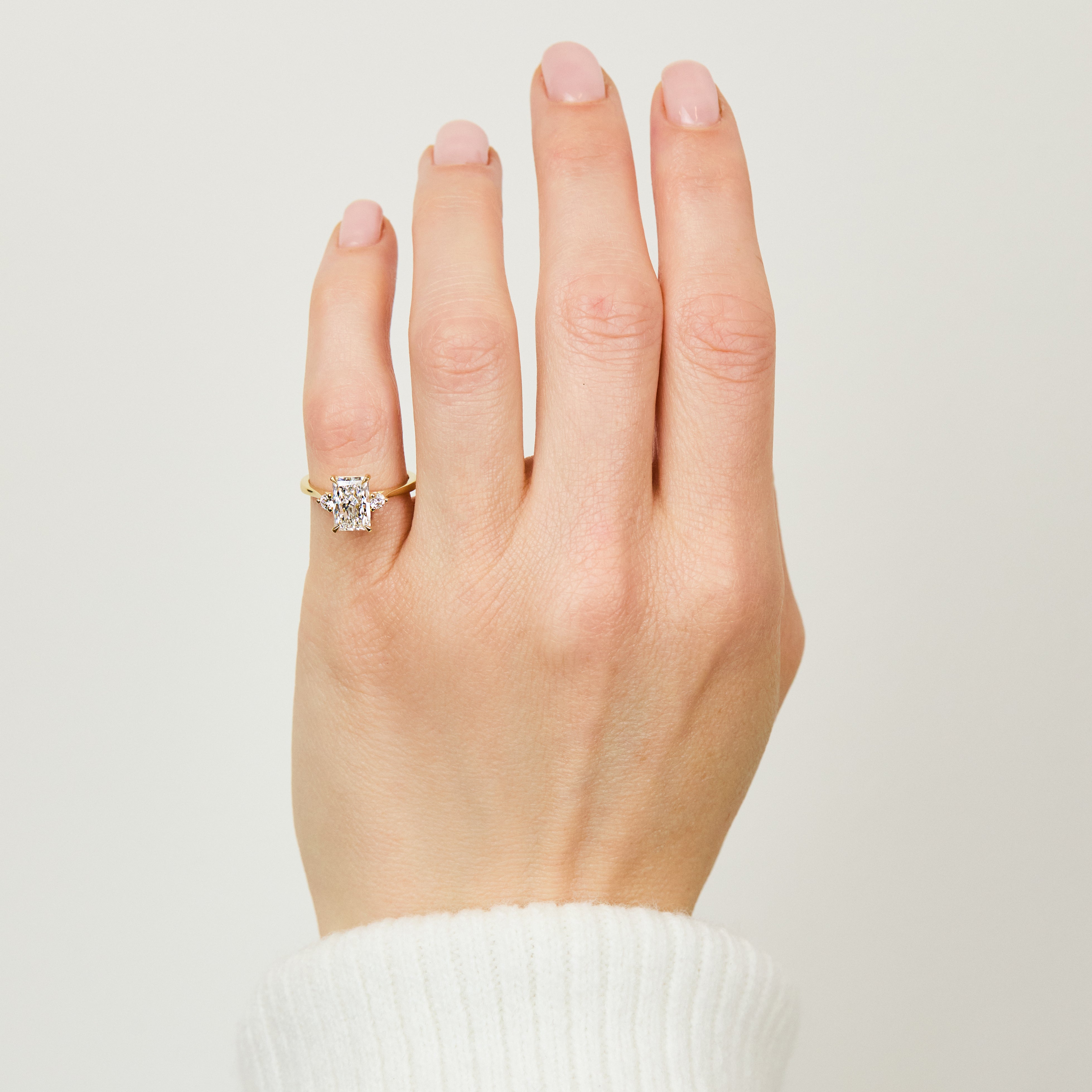 One of a Kind Lab-Grown Diamond Trilogy Engagement Ring, 18ct yellow gold