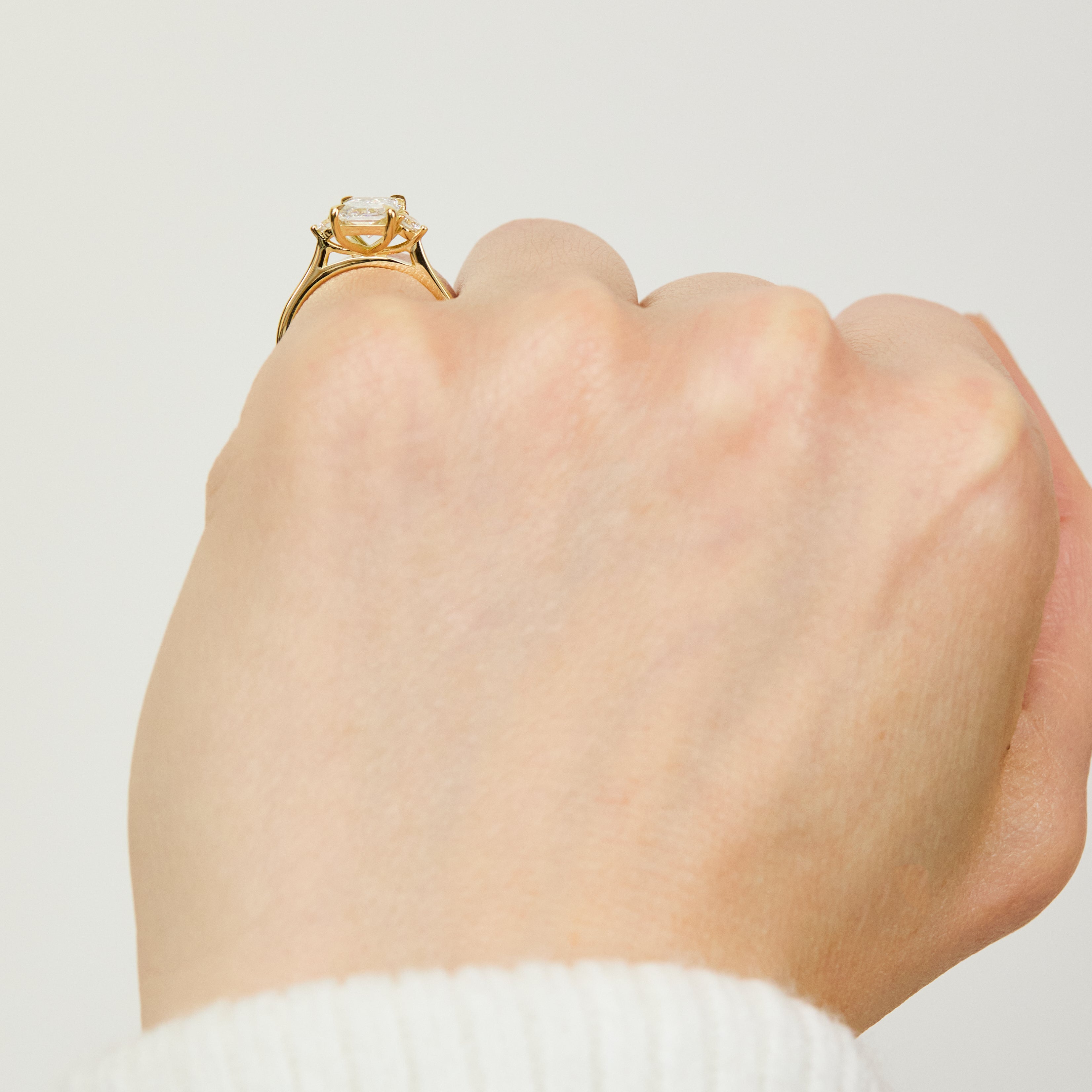 One of a Kind Lab-Grown Diamond Trilogy Engagement Ring, 18ct yellow gold