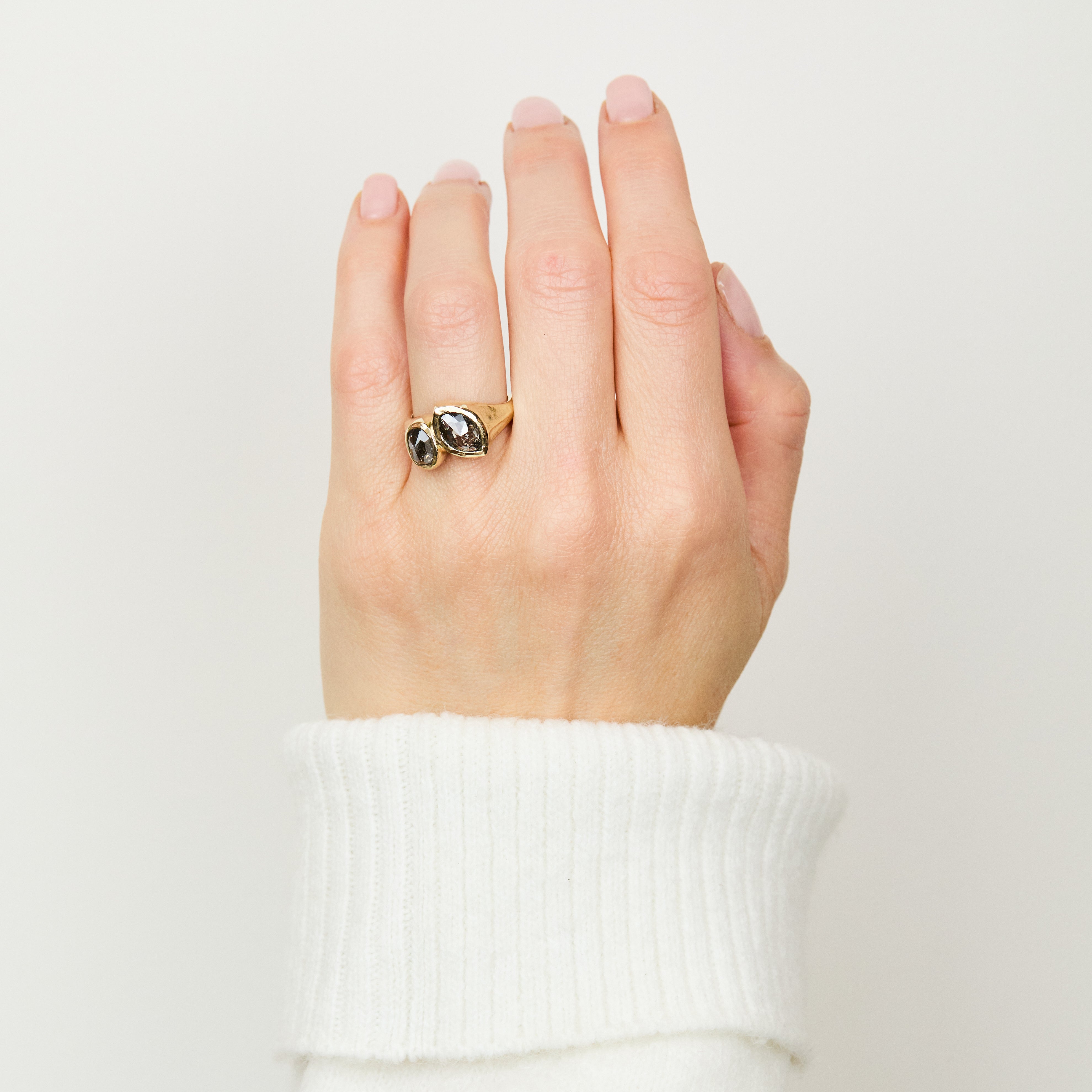 Marquise & Oval Salt and Pepper Diamond Engagement Ring, One of a Kind