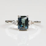 Platinum Emerald Shape Teal Sapphire Engagement Ring