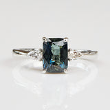 Platinum Emerald Shape Teal Sapphire Engagement Ring