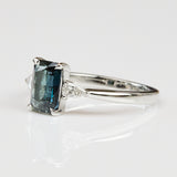 Platinum Emerald Shape Teal Sapphire Engagement Ring