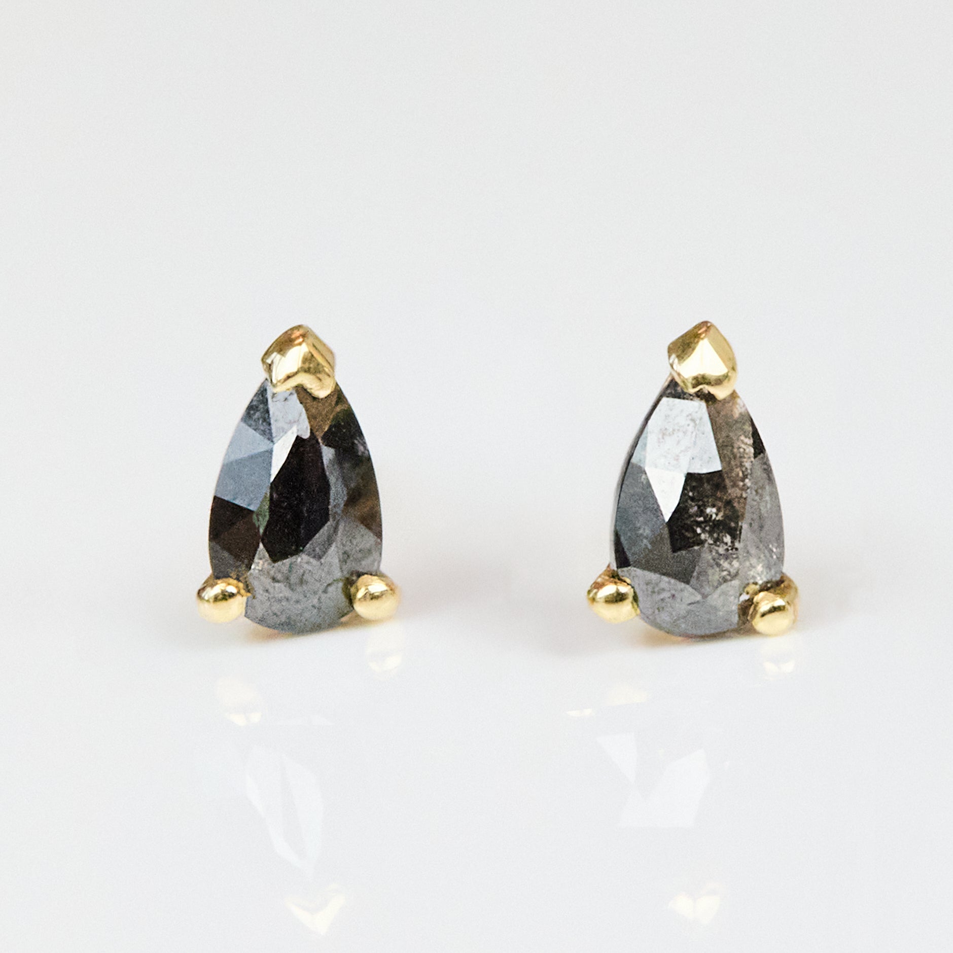 Salt & Pepper Pear Shape Diamond Stud Earrings