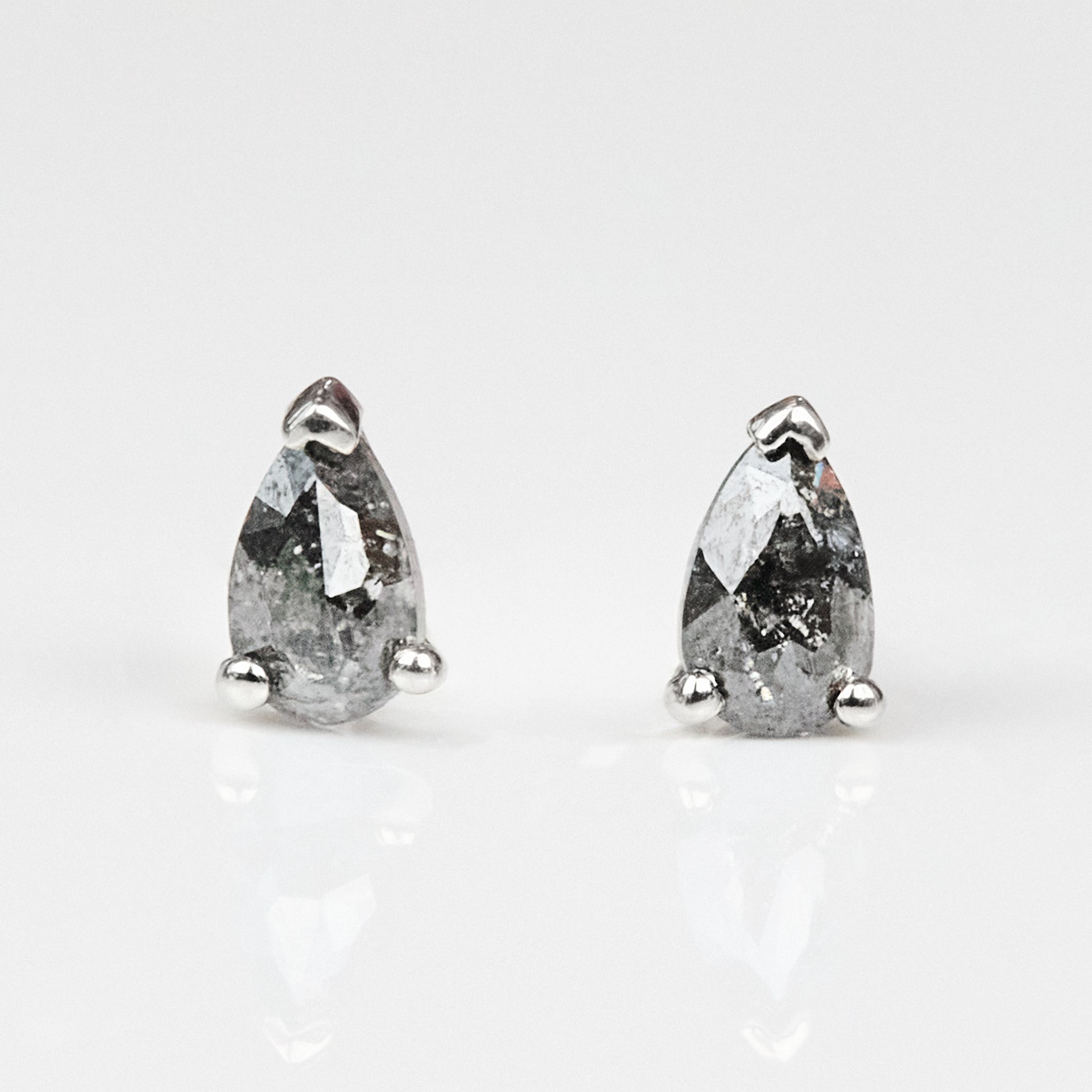 Salt & Pepper Pear Shape Diamond Stud Earrings