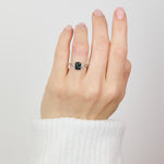 Platinum Emerald Shape Teal Sapphire Engagement Ring