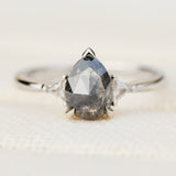 1.51ct Pear Shape Salt and Pepper Diamond Engagement Ring, Freya Setting