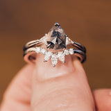1.51ct Pear Shape Salt and Pepper Diamond Engagement Ring, Freya Setting