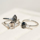 0.78ct Elongated Hexagon Salt and Pepper Diamond Ring, Bella Setting