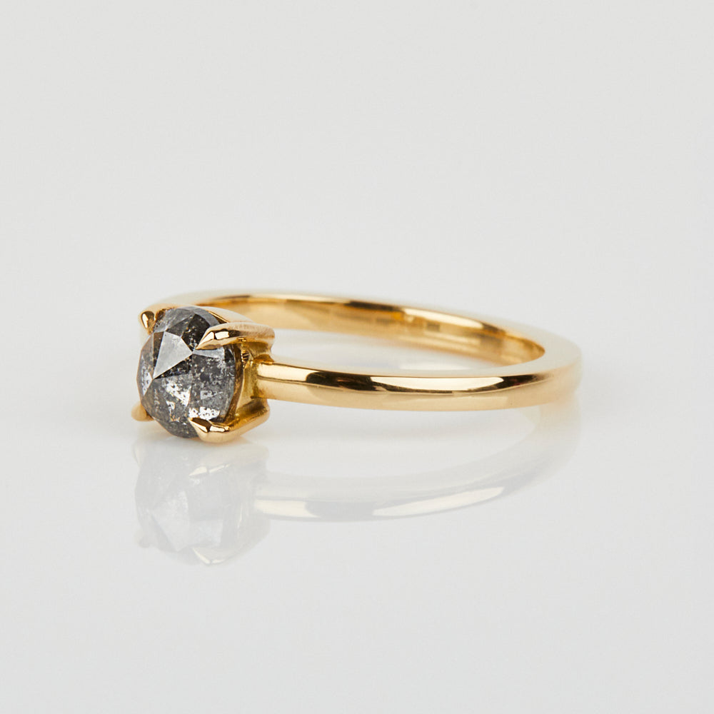 9ct Yellow Gold Round Grey Diamond Solitaire Ring
