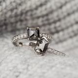 Pave set salt and pepper platinum diamond ring
