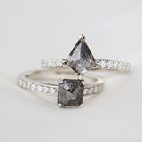 Kite Salt and Pepper Diamond Engagement Ring, Pavé Platinum Setting