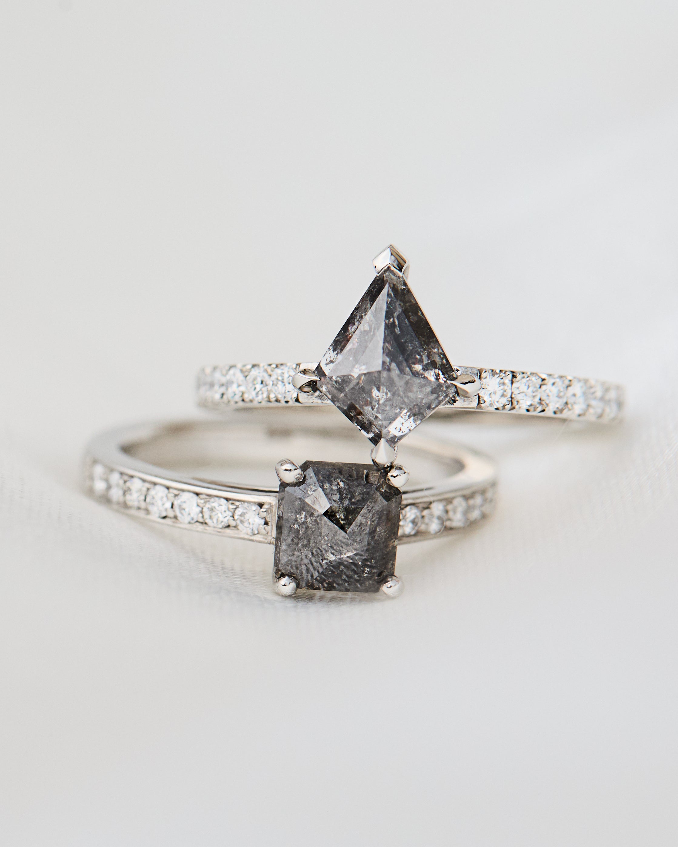 Kite Salt and Pepper Diamond Engagement Ring, Pavé Platinum Setting