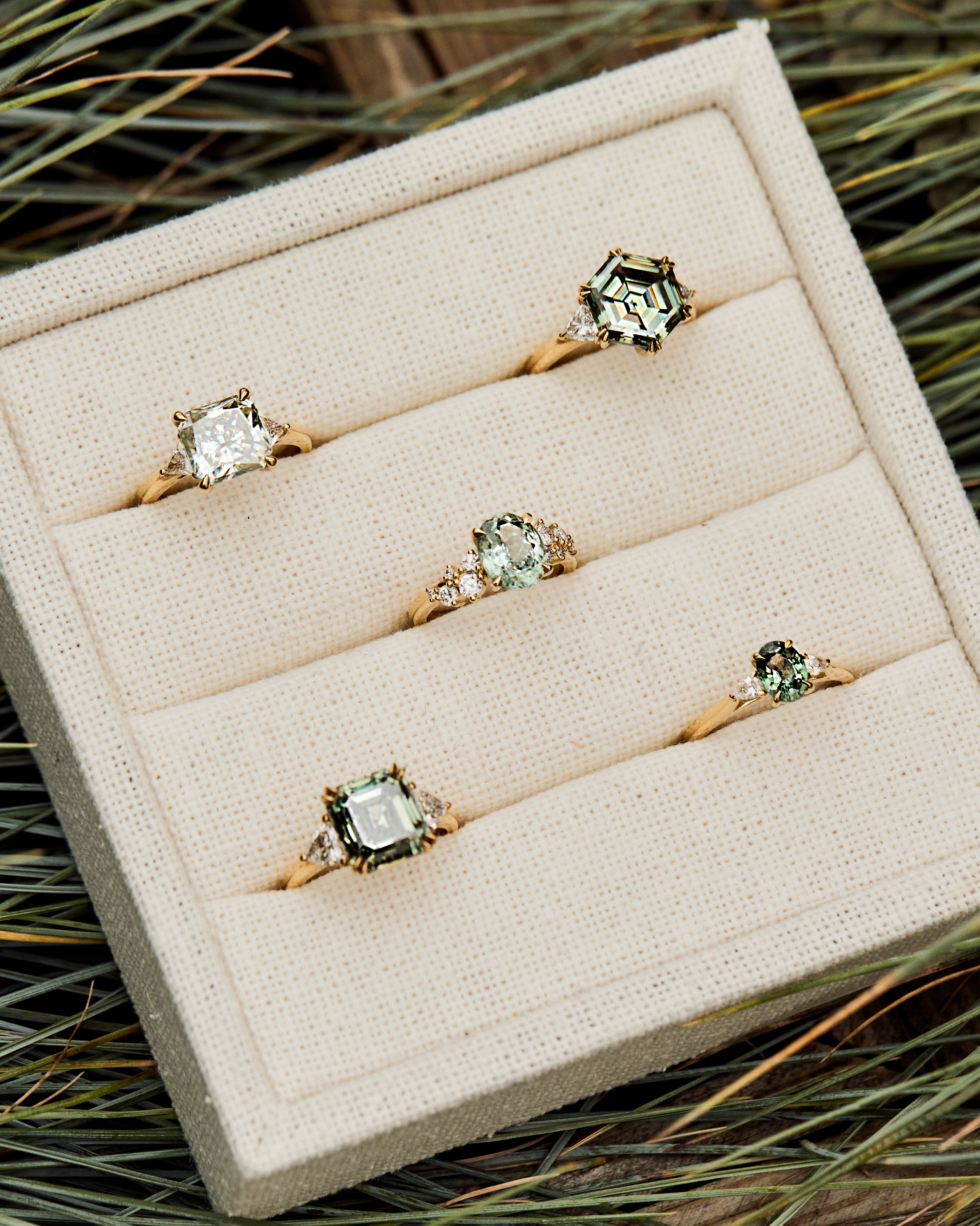 Oval Green Sapphire Engagement Ring, Luna Setting