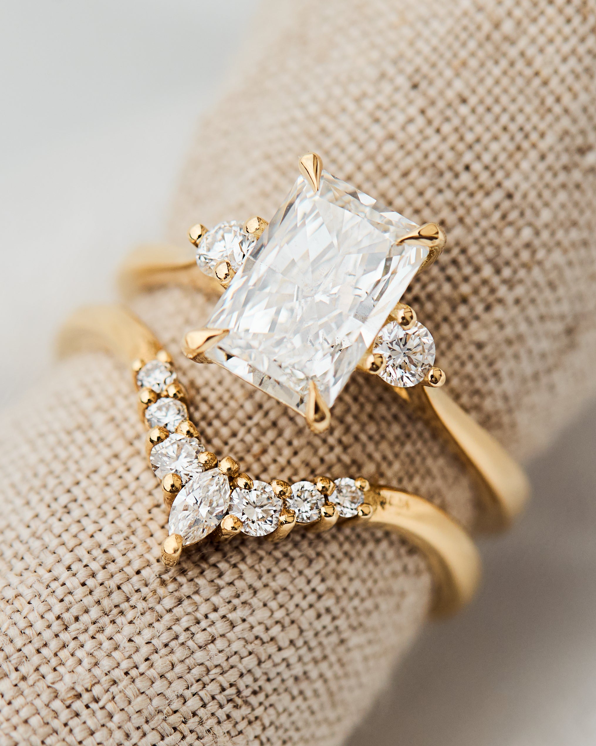 One of a Kind Lab-Grown Diamond Trilogy Engagement Ring, 18ct yellow gold