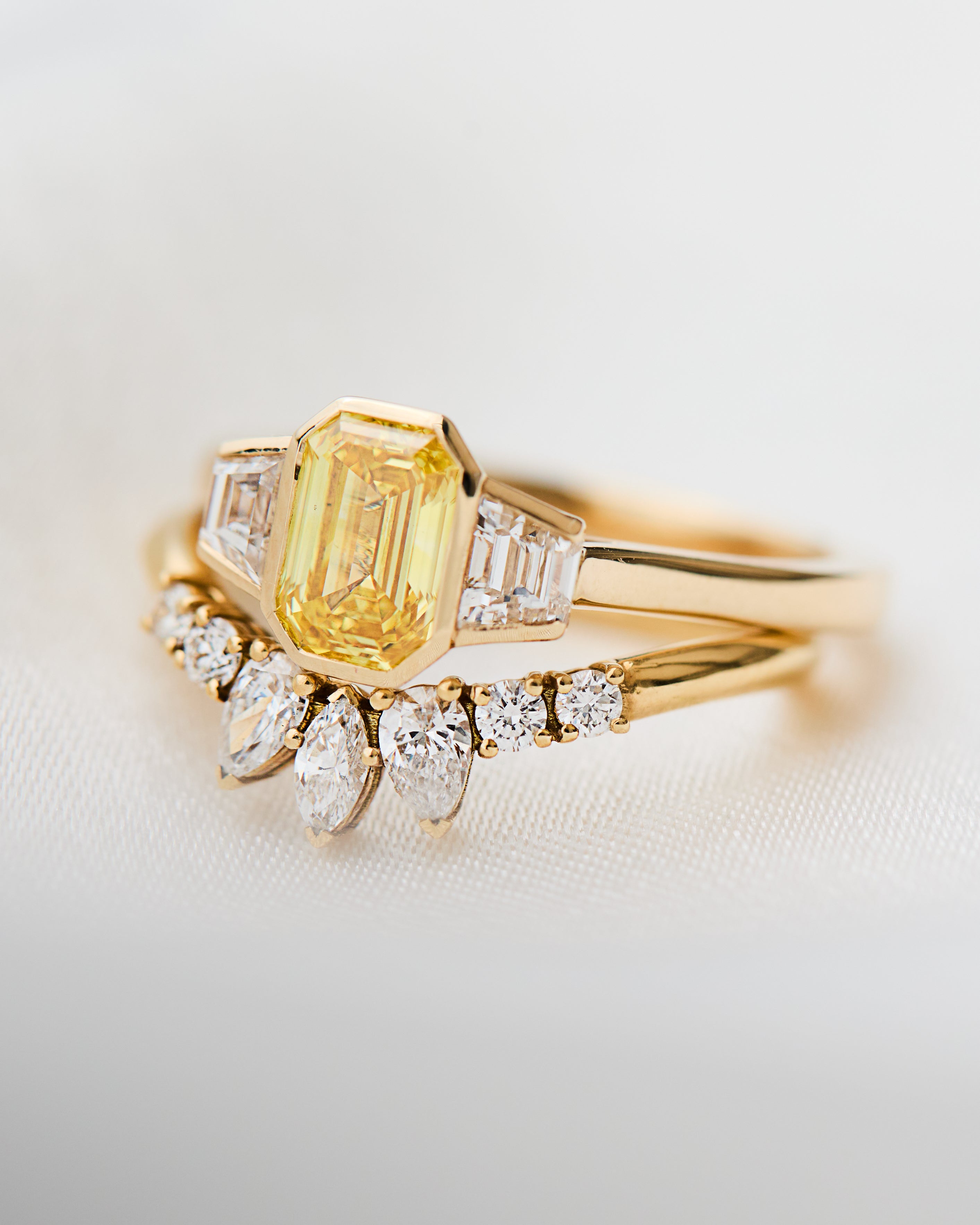 Emerald Cut Lab-Grown Yellow Diamond Engagement Ring, One Of A Kind