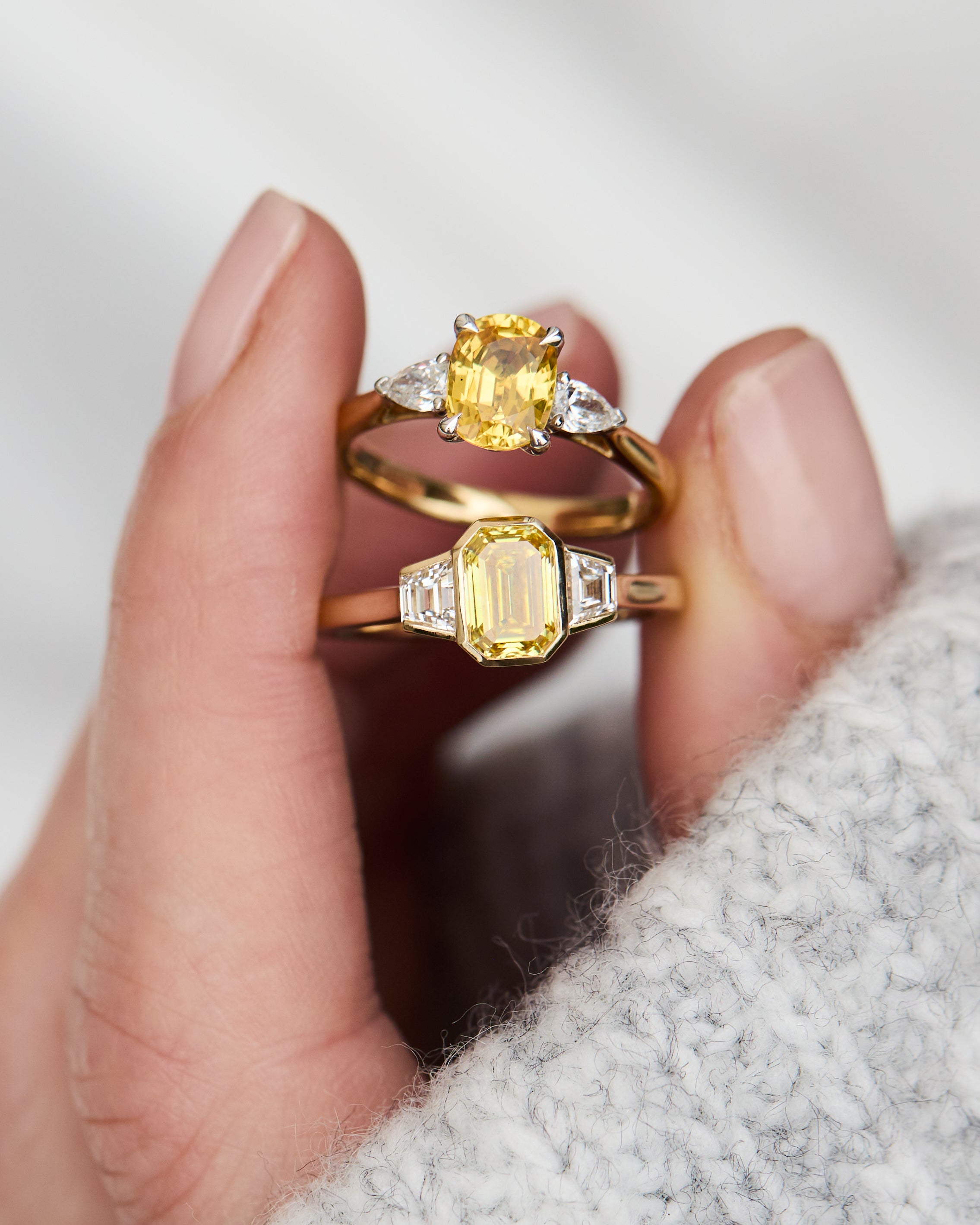 Emerald Cut Lab-Grown Yellow Diamond Engagement Ring, One Of A Kind