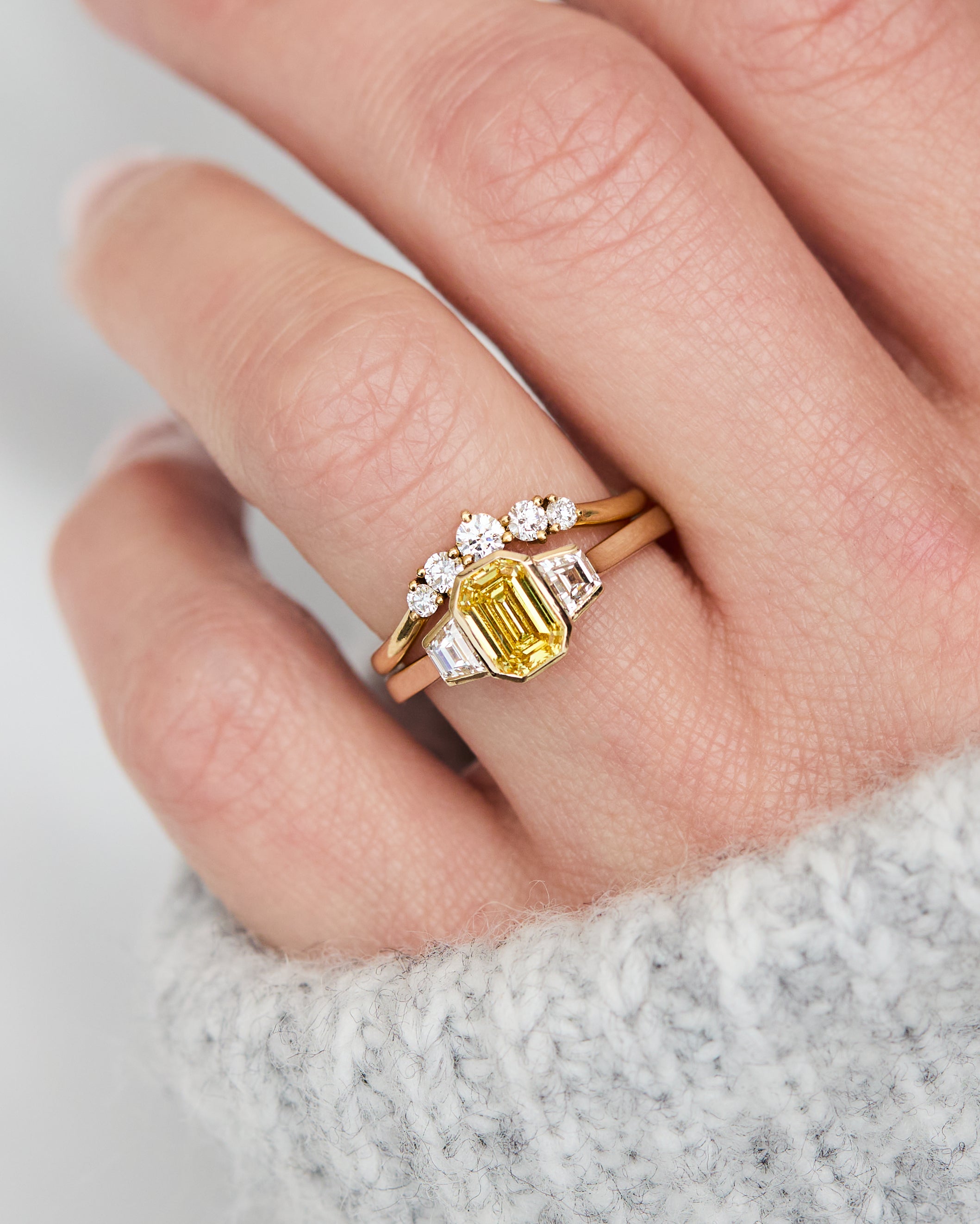 Emerald Cut Lab-Grown Yellow Diamond Engagement Ring, One Of A Kind