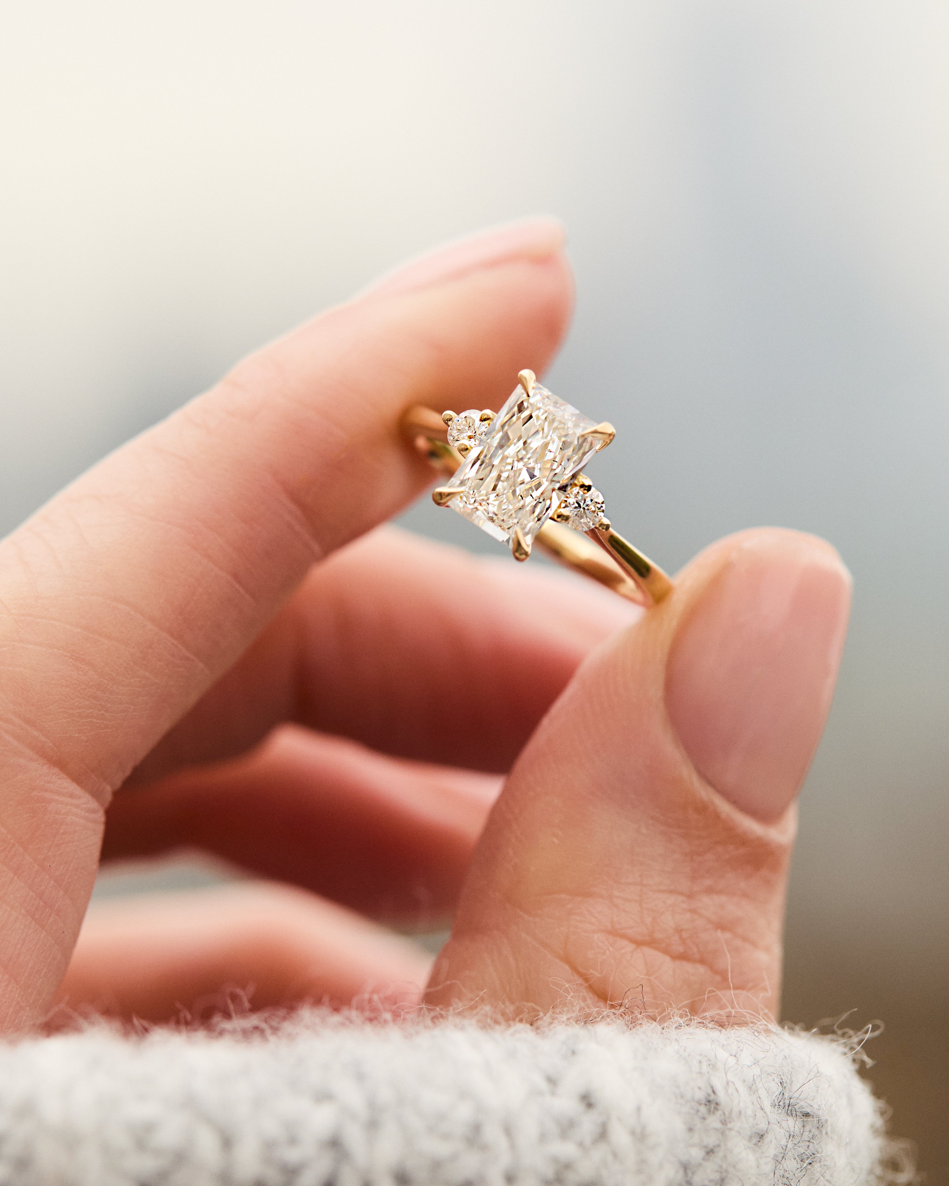 One of a Kind Lab-Grown Diamond Trilogy Engagement Ring, 18ct yellow gold