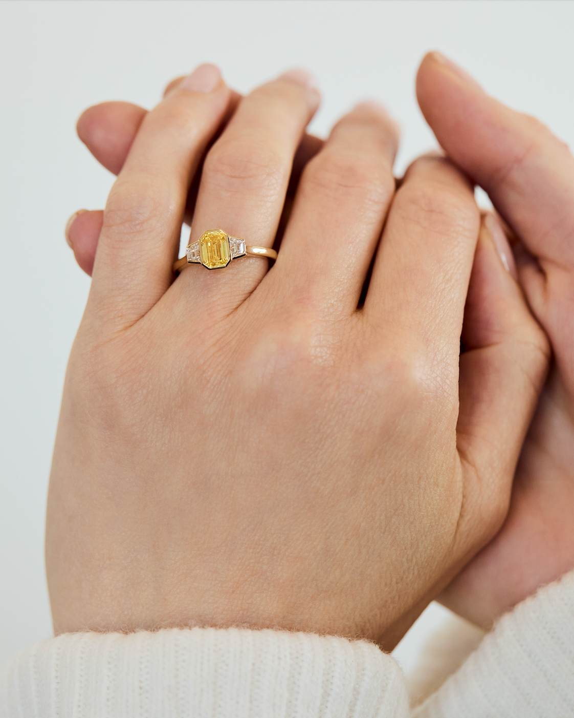 Emerald Cut Lab-Grown Yellow Diamond Engagement Ring, One Of A Kind