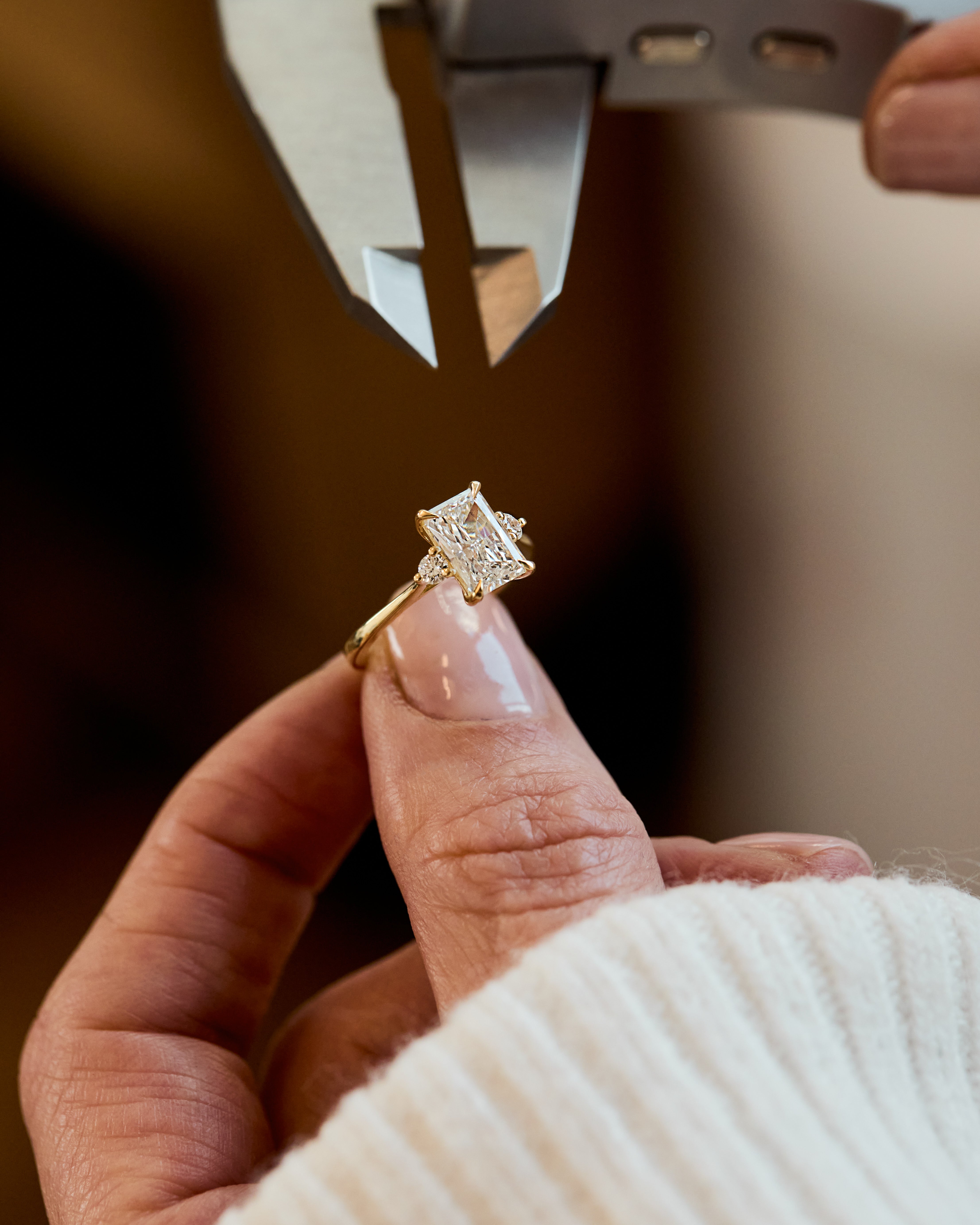 One of a Kind Lab-Grown Diamond Trilogy Engagement Ring, 18ct yellow gold