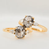 18ct Yellow Gold Oval Salt and Pepper Diamond Engagement Rings