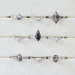Platinum salt and pepper kite diamond engagement pavé ring