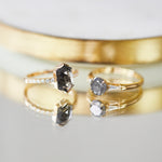 18ct yellow gold salt and pepper hexagon diamond engagement pavé ring