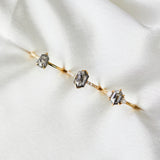 18ct yellow gold salt and pepper hexagon diamond engagement trilogy ring