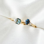 18ct yellow gold oval trilogy ​teal sapphire rings