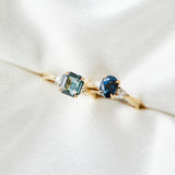 18ct yellow gold oval trilogy ​teal sapphire rings