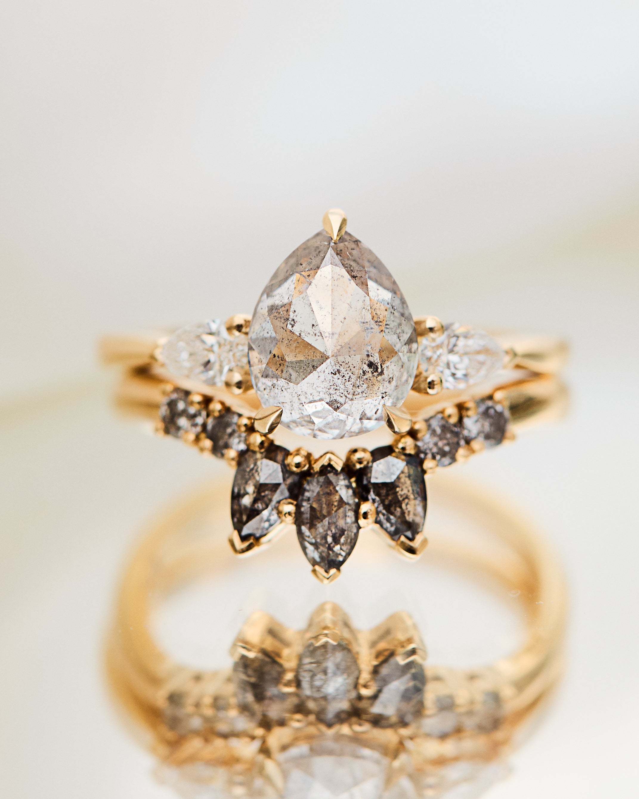 Pear Shape Salt and Pepper Diamond Engagement Ring