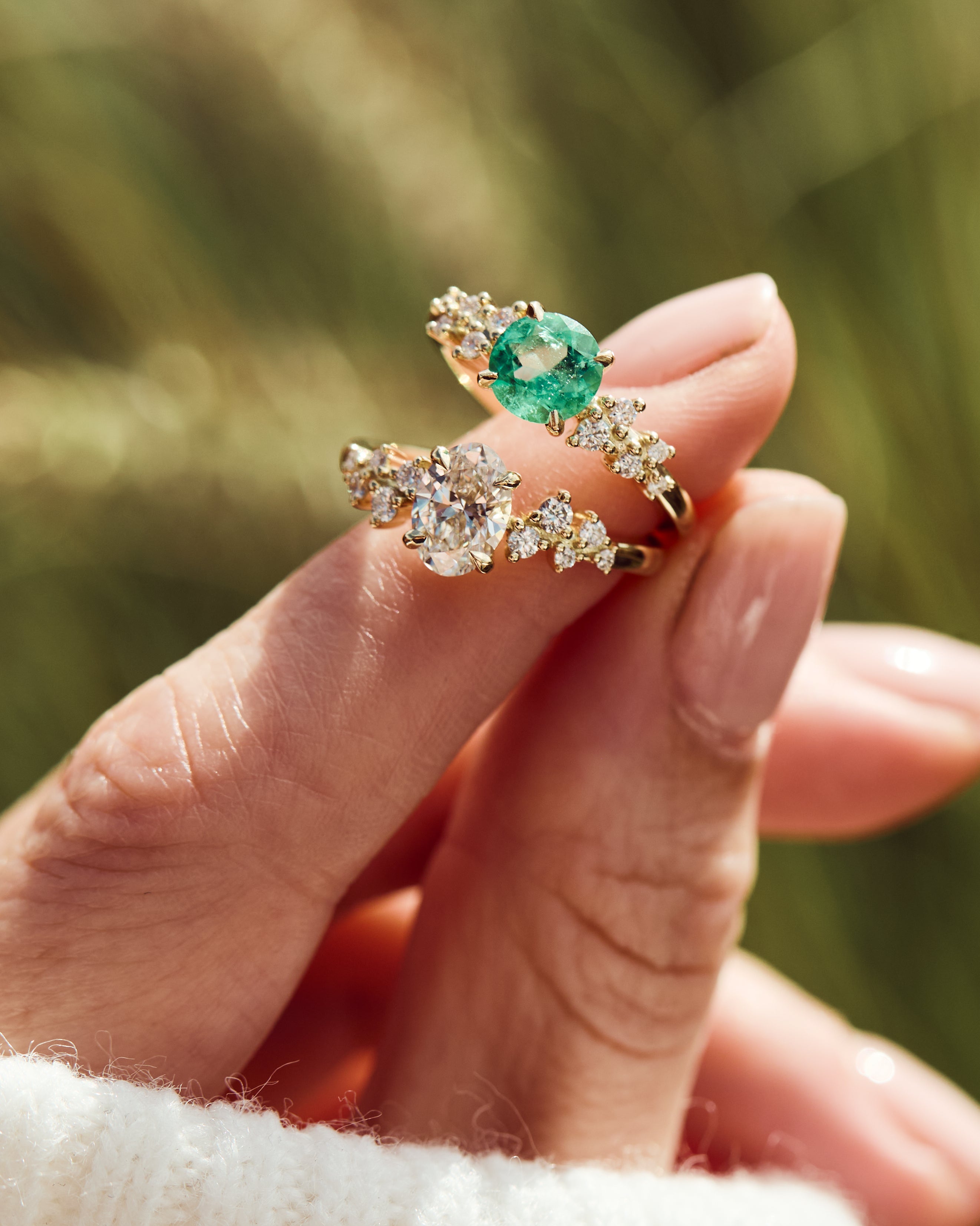 Round Brilliant Cut Colombian Emerald Engagement Ring
