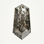 Alternative elongated hexagon rose-cut dark gray salt and pepper diamond.