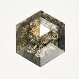 Dark hexagon rose-cut raw salt and pepper diamond.