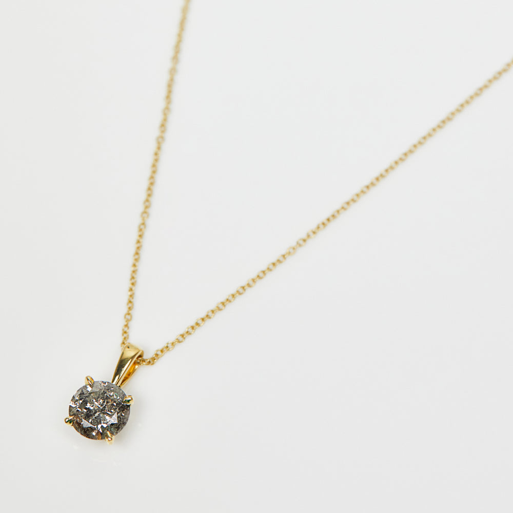 Dark salt and pepper diamond necklace in 18ct yellow gold with a 16-inch chain.