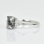 Platinum salt and pepper emerald cut diamond engagement one-of-a-kind ring
