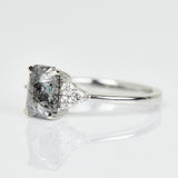 Platinum salt and pepper emerald cut diamond engagement one-of-a-kind ring