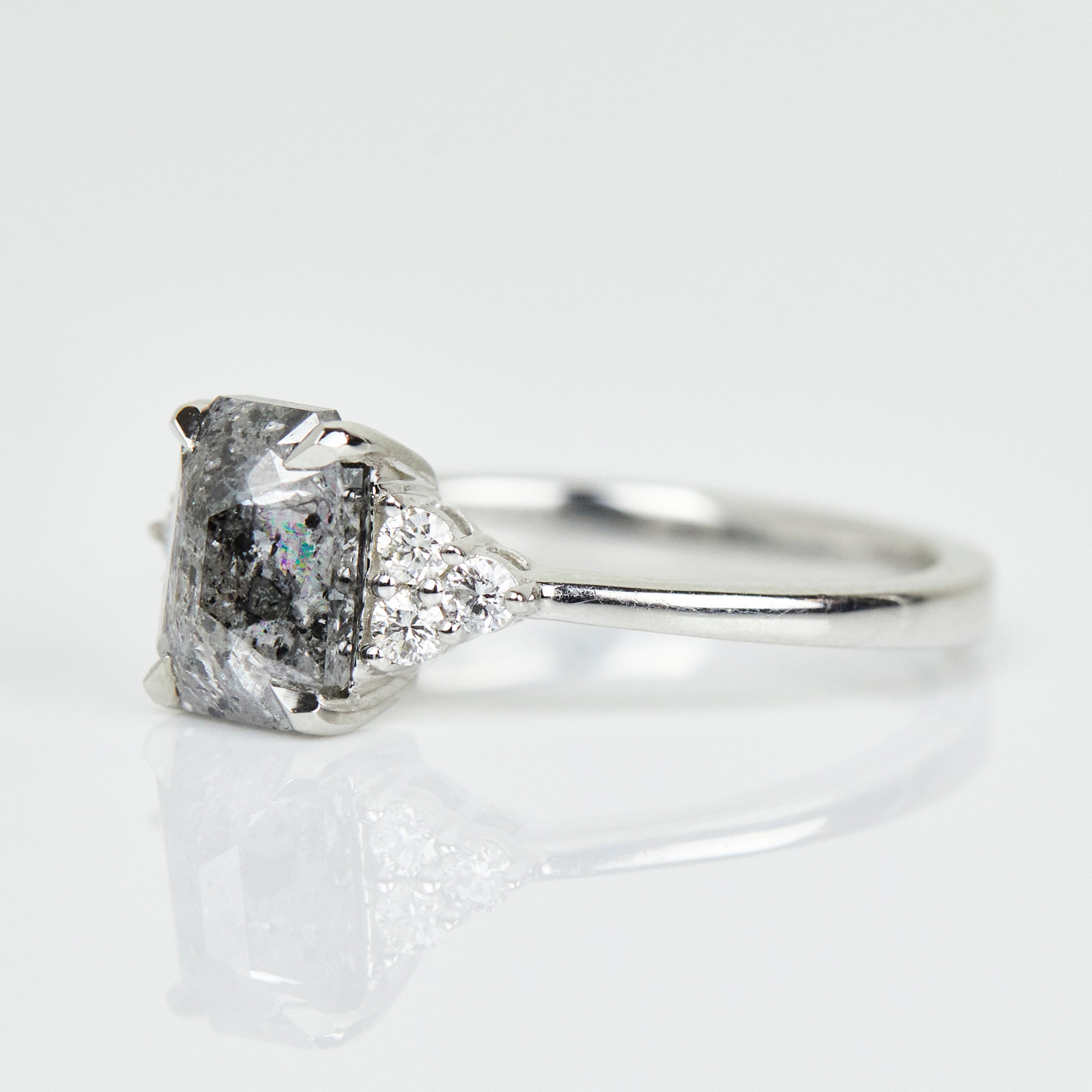 Platinum salt and pepper emerald cut diamond engagement one-of-a-kind ring