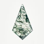 One-of-a-kind kite-shaped rose-cut green moss agate gemstone.