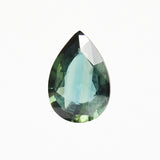 Modern pear-shaped green teal sapphire gemstone.