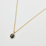 Hexagon black salt and pepper diamond necklace in 18ct yellow gold.