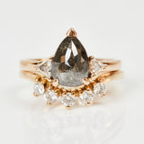 18ct rose gold salt and pepper pear diamond engagement trilogy ring