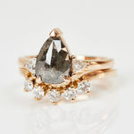 18ct rose gold salt and pepper pear diamond engagement trilogy ring