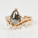 18ct rose gold salt and pepper pear diamond engagement trilogy ring