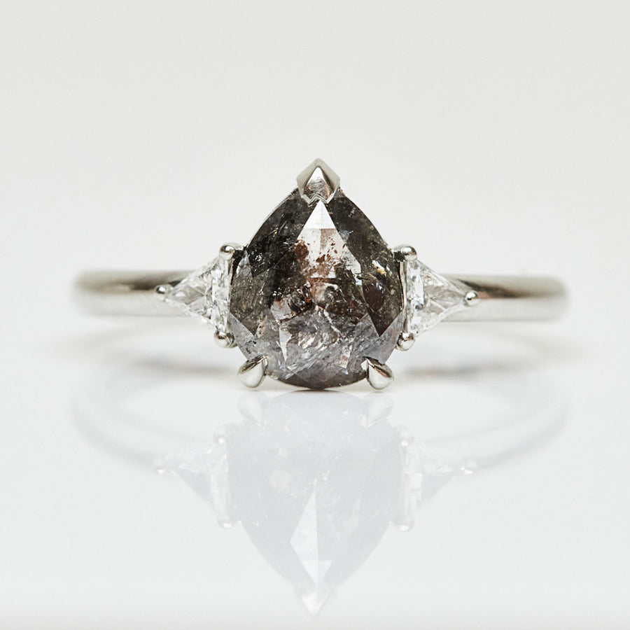 1.51ct Pear Shape Salt and Pepper Diamond Engagement Ring, Freya Setting