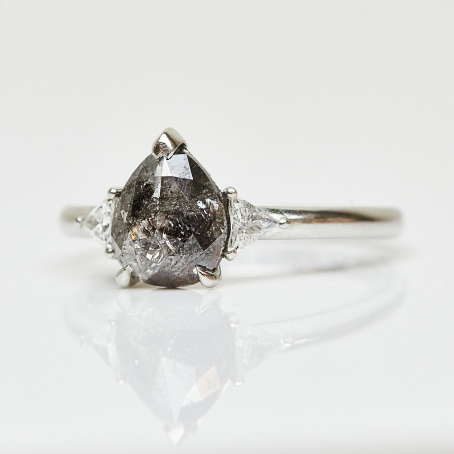 1.51ct Pear Shape Salt and Pepper Diamond Engagement Ring, Freya Setting